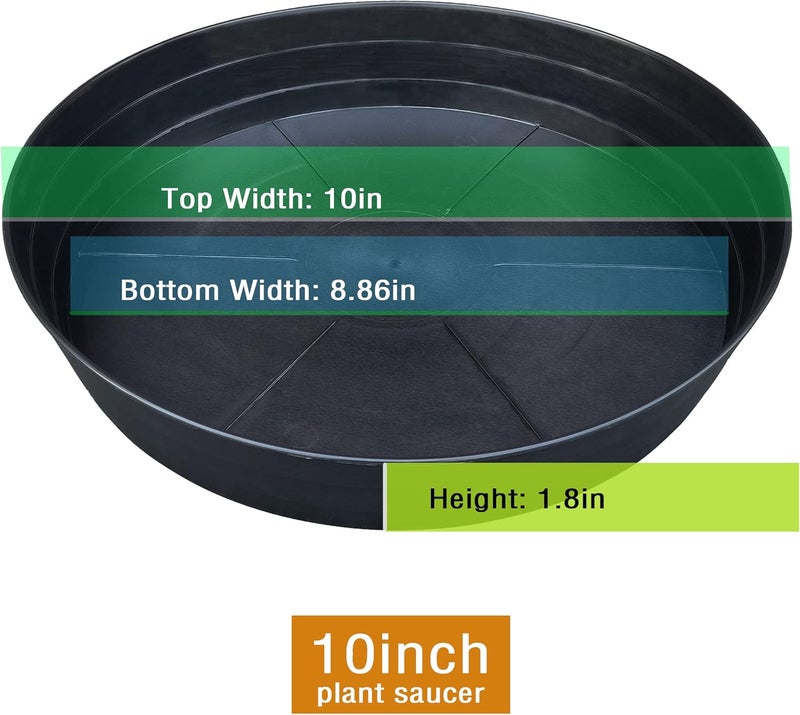 LWALRS Plant Saucer 10 12 14 16 18 20 25 Inch Extra-Deep Plant Trays for Flower Pot, Heavy Drainage Tray for Indoors No Holes, 4 Pack of Plastic Plant saucers Water Catcher for Pots Base (10 Inch, Black) - Image 2
